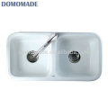 Custom design matt white / glossy white durable solid surface industrial double bowl kitchen sink